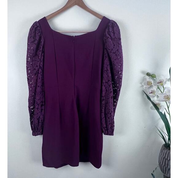 Sweetheart Neckline Burgundy Lace Long Puff Sleeve Express Mini Dress Size Large - Picture 2 of 8